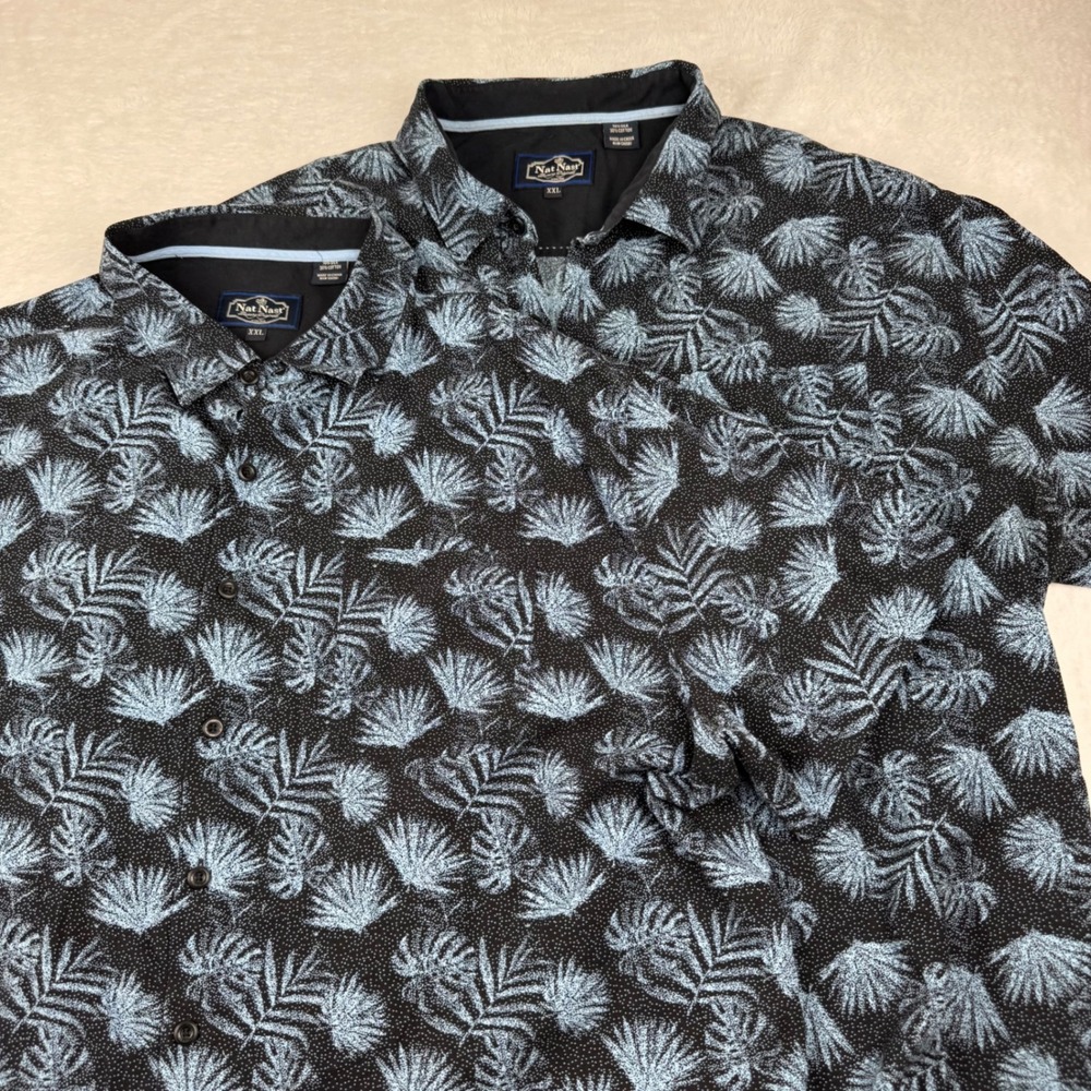 [Lot of 2] Nat Nast Silk Cotton Button Down Shirt Mens XXL Black Blue Palm Leaf